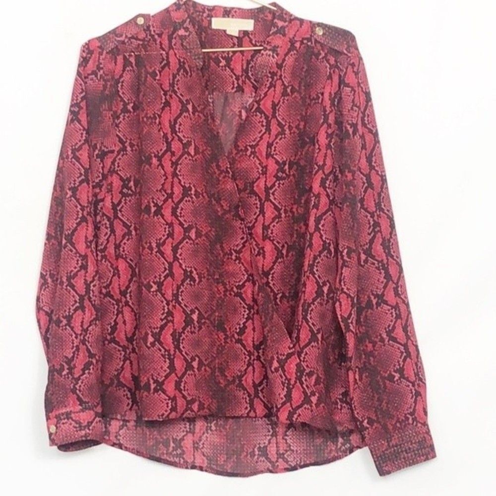 Michael Kors pink snake print wrap blouse like new large 22H